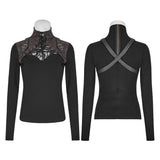Steampunk Anti-Straps Langarm-Punk-T-Shirts mit hohem Halskragen