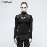 Steampunk Anti-Straps Langarm-Punk-T-Shirts mit hohem Halskragen