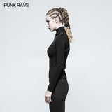 Steampunk Anti-Straps Langarm-Punk-T-Shirts mit hohem Halskragen