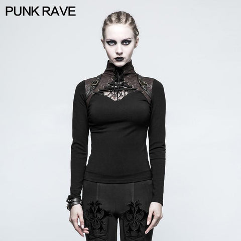 Steampunk Anti-Straps Langarm-Punk-T-Shirts mit hohem Halskragen