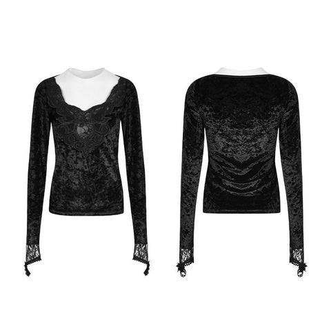 Tägliche Stickerei Diamond Velvet Gothic T-Shirts mit Positionierungskrawatte