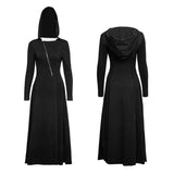 Schlanke sexy schwarze gestrickte gotische Kapuzenkleider mit ausgehöhltem Rücken