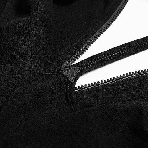 Schlanke sexy schwarze gestrickte gotische Kapuzenkleider mit ausgehöhltem Rücken