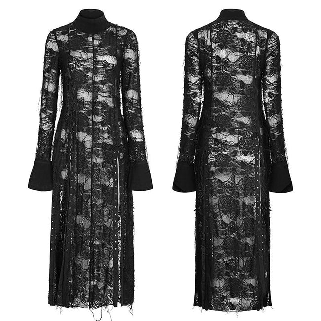 Vintage Rose Lace Mesh schwarz lange gotische Kleider mit Multi-Split-Design