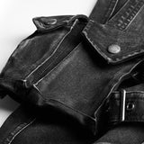 Ösen Skinny Elastic Punk Jeans Mit 3D-Tasche