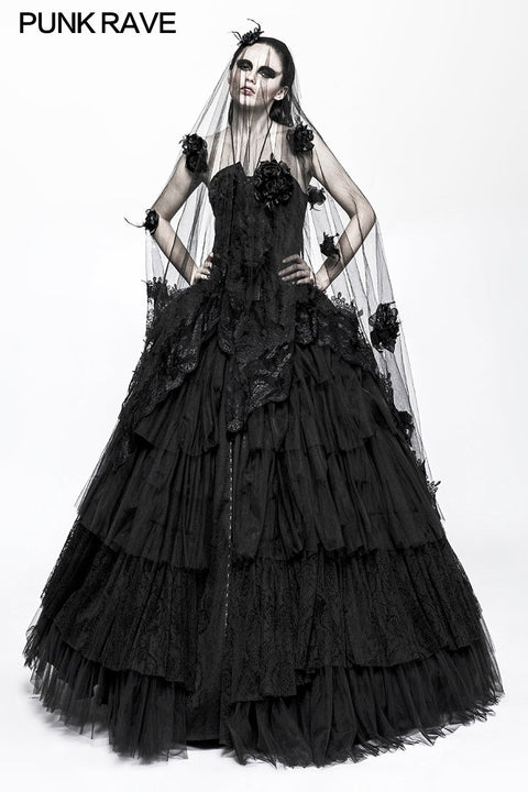 Exquisite Spitze Gothic Accessoires 3D Blume Wunderschöner Schleier Mit Fließendem Netz