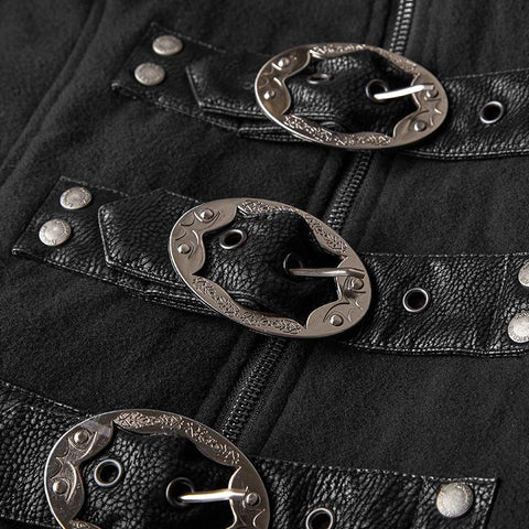 Langer gotischer Ledermantel mit Stehkragen und abnehmbarem Hut