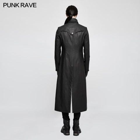 Winter Männer langer Leder Punk Mantel mit Stehkragen