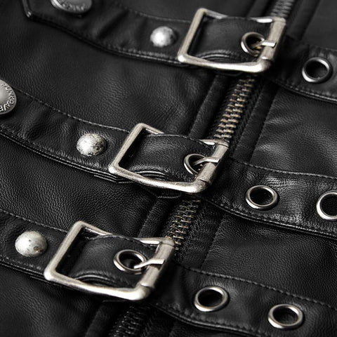 Winter Männer langer Leder Punk Mantel mit Stehkragen