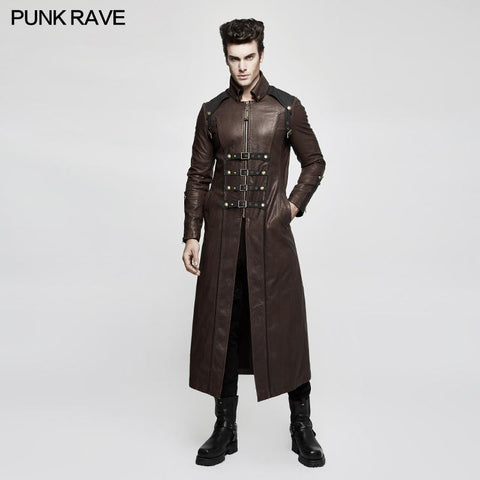 Winter Männer langer Leder Punk Mantel mit Stehkragen