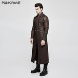Winter Männer langer Leder Punk Mantel mit Stehkragen