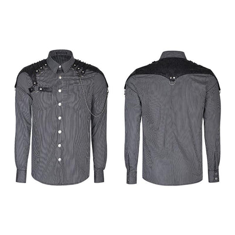 Hübsches gestreiftes Punk Shirt Hemd mit frei hängender Metallkette