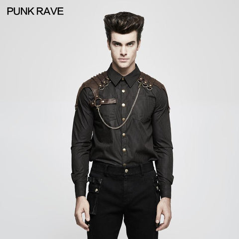 Hübsches gestreiftes Punk Shirt Hemd mit frei hängender Metallkette