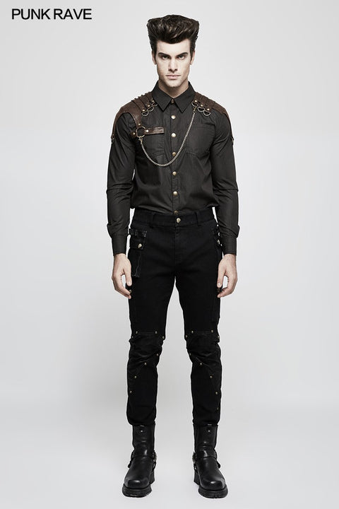 Hübsches gestreiftes Punk Shirt Hemd mit frei hängender Metallkette