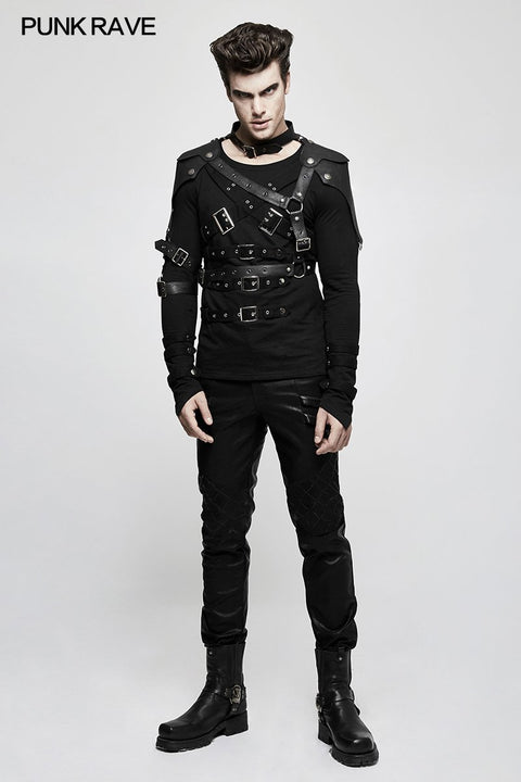 Elastic Mesh Spliced Leder Punk Hose für Männer