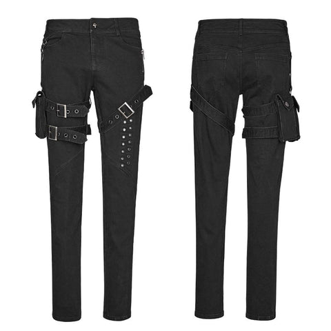 Herren Elastic Denim Punk Hose mit abnehmbarer Tasche
