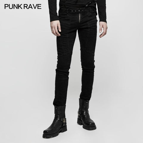 Schmal geschnittene Denim Black Long Punk Hose für Herren