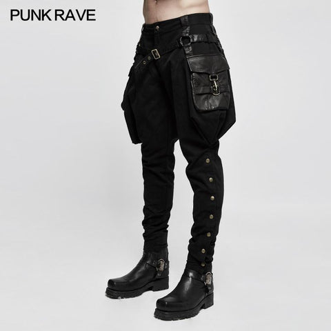 Stretch Woven Punk Pants Reithose mit Stereotaschen