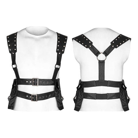 Punk-Accessoires-Träger mit rauer Textur, Taschen und verstellbarer Schnalle