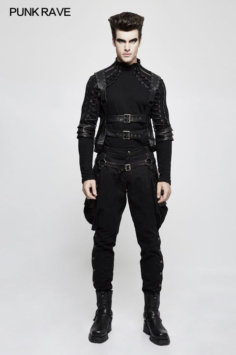 Punk-Accessoires-Träger mit rauer Textur, Taschen und verstellbarer Schnalle