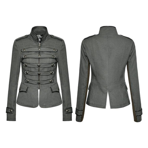 Frauen Militäruniform Grüner Kurzer Punkmantel Mit Stehkragen