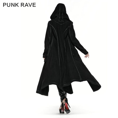 Winter Woolen Long Black Gothic Mantel für Frauen Zwei tragen Imitation Pelzmantel