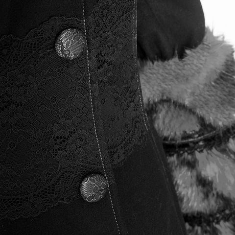 Winter Woolen Long Black Gothic Mantel für Frauen Zwei tragen Imitation Pelzmantel
