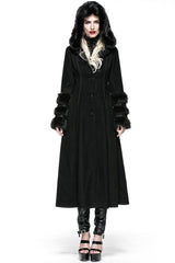 Winter Woolen Long Black Gothic Mantel für Frauen Zwei tragen Imitation Pelzmantel