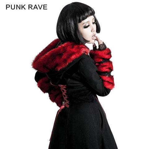Winter Woolen Long Black Gothic Mantel für Frauen Zwei tragen Imitation Pelzmantel