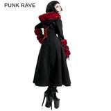 Winter Woolen Long Black Gothic Mantel für Frauen Zwei tragen Imitation Pelzmantel