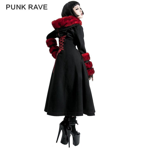 Winter Woolen Long Black Gothic Mantel für Frauen Zwei tragen Imitation Pelzmantel