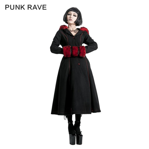 Winter Woolen Long Black Gothic Mantel für Frauen Zwei tragen Imitation Pelzmantel