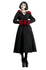 Winter Woolen Long Black Gothic Mantel für Frauen Zwei tragen Imitation Pelzmantel