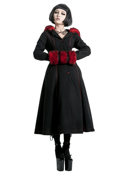Winter Woolen Long Black Gothic Mantel für Frauen Zwei tragen Imitation Pelzmantel