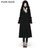 Winter Woolen Long Black Gothic Mantel für Frauen Zwei tragen Imitation Pelzmantel
