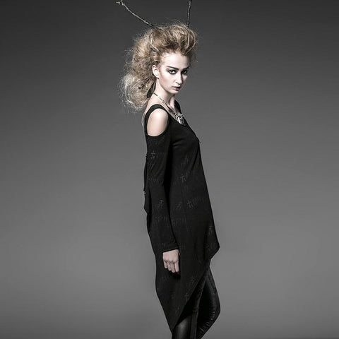 Schwarze lange lockere weiche hochelastische Strick-Punk-T-Shirts für Frauen