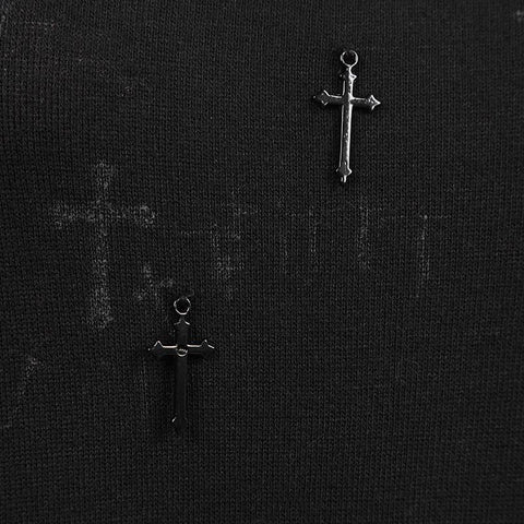 Schwarze lange lockere weiche hochelastische Strick-Punk-T-Shirts für Frauen