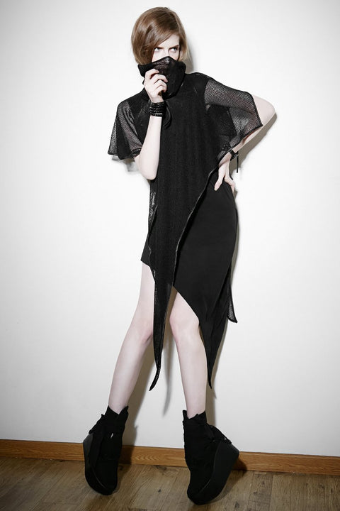 Skinny Soft Detachable Zweiteiliges Set Gothic Kleid mit Mesh Collar Bluse