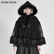 Lolita Style Warm Gothic Coat Woll- und Spitzenstoffumhang für Frauen