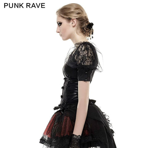 Schwarz Elastic Pastoral Style Gothic Shirts Spitze Lolita Bluse