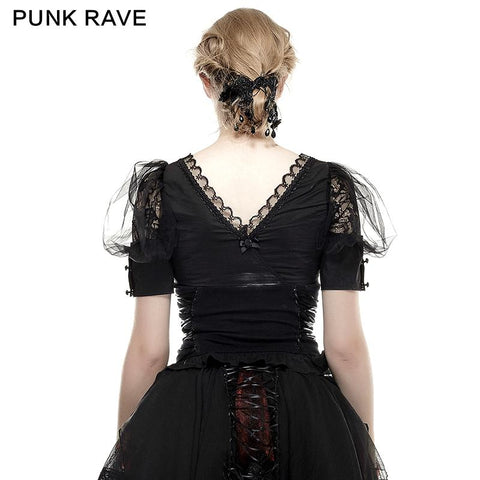 Schwarz Elastic Pastoral Style Gothic Shirts Spitze Lolita Bluse