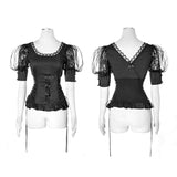 Schwarz Elastic Pastoral Style Gothic Shirts Spitze Lolita Bluse