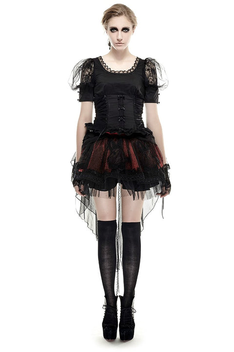 Schwarz Elastic Pastoral Style Gothic Shirts Spitze Lolita Bluse