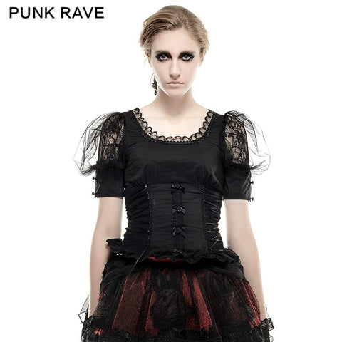 Schwarz Elastic Pastoral Style Gothic Shirts Spitze Lolita Bluse