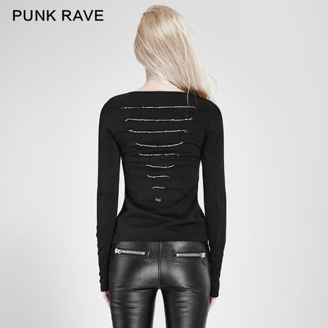 Bequemes elastisches gestricktes Punk-T-Shirt aus Baumwolle Dark Skinny Punk Top