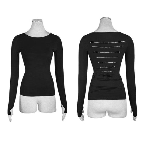 Bequemes elastisches gestricktes Punk-T-Shirt aus Baumwolle Dark Skinny Punk Top