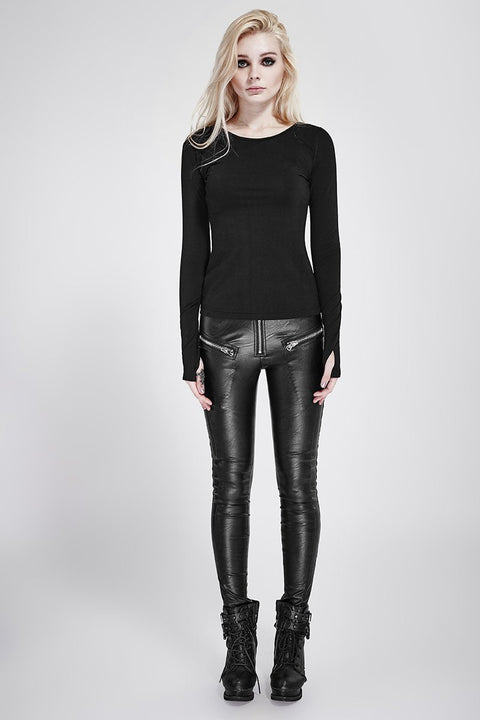 Bequemes elastisches gestricktes Punk-T-Shirt aus Baumwolle Dark Skinny Punk Top