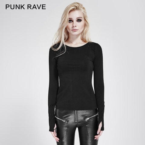 Bequemes elastisches gestricktes Punk-T-Shirt aus Baumwolle Dark Skinny Punk Top