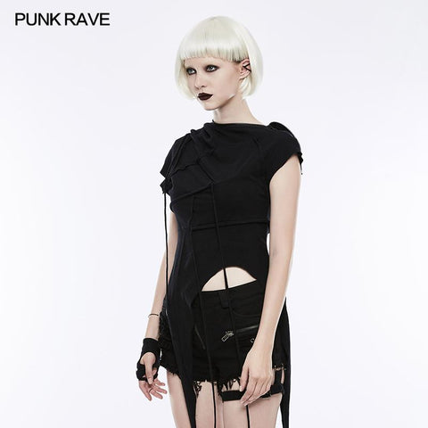 Fashion Slant Hat Mosaik Punk T-Shirt Unregelmäßiges Top