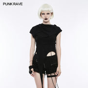 Fashion Slant Hat Mosaik Punk T-Shirt Unregelmäßiges Top